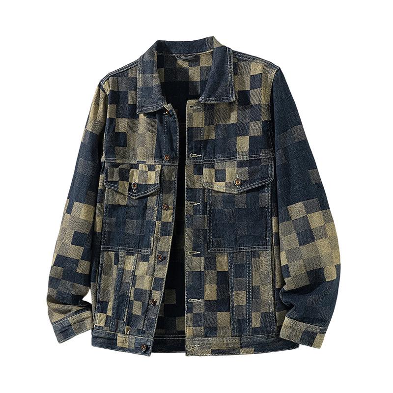 2025 Men's Retro Plaid Denim Jacket - Autumn/Winter Collection: Casual Loose-Fit Workwear Top