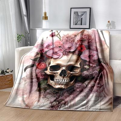 1pc Skull & Blooms Cartoon Blanket Soft and Cozy Throw for Home Decor, Perfect Gift for and , Living Room .K080