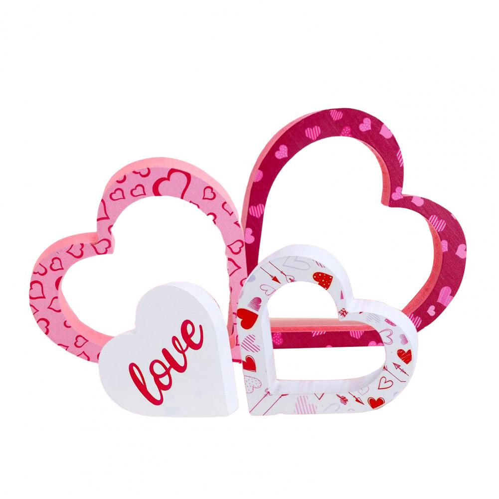 4 Pcs Wooden Heart Shape Table Signs Valentine's Day Red Pink Love Heart Tabletop Centerpiece for Home Decor