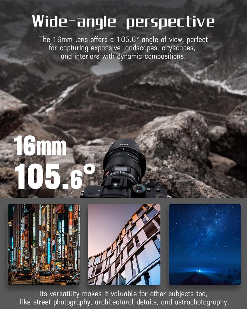 Viltrox AF 16mm Pro FE Camera Lens Ultra Wide Angle Auto Focus with LCD Screen Full Size Compatible with Sony Mirrorless Camera Alpha a7 a7II a7III