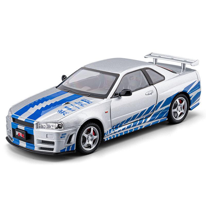 ABAM1 Chezhi 1:24 Sang GTR-r34 Simulation Alloy Sports Car Model Sound and Light Return Children's Toys Wholesale