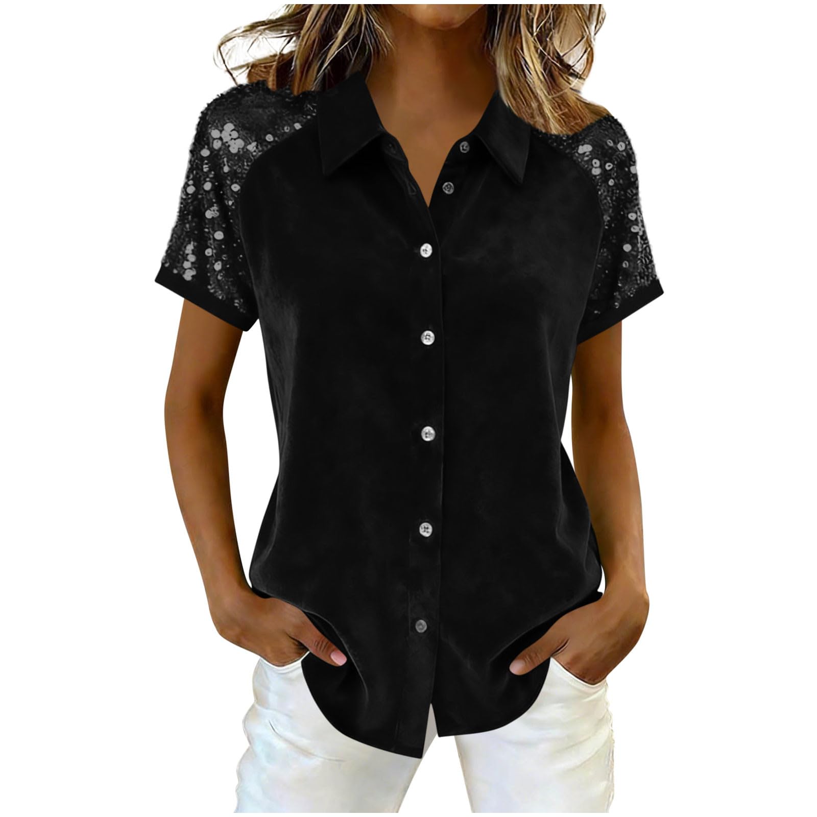 Women s Fashion Casual -Color Top XL чёрный