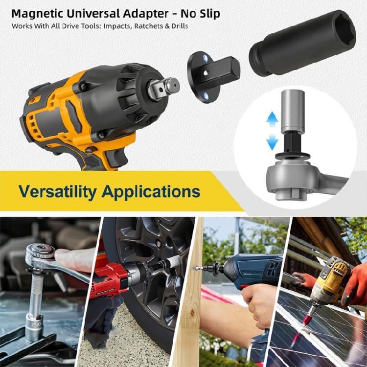 Multipurpose Hex Socket Adapter Set Of 4 1/2" 1/4" 3/8" Square Drive Adapter For Stable Fastening Solution