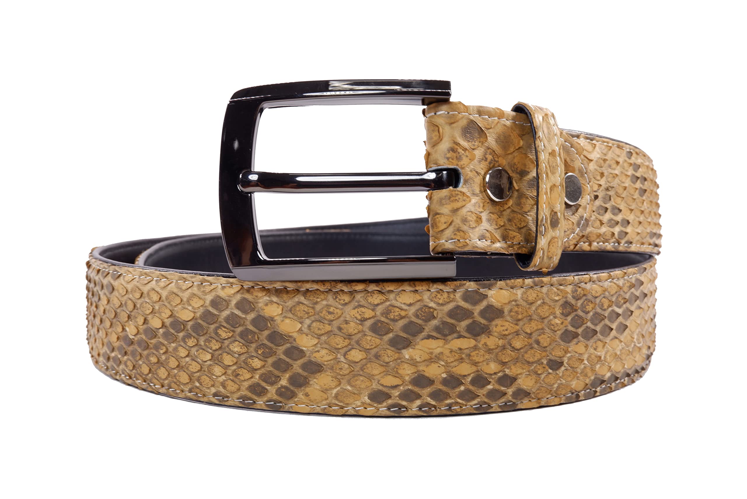 

PELGIO Premium Python Leather Belt with Brown Holes,