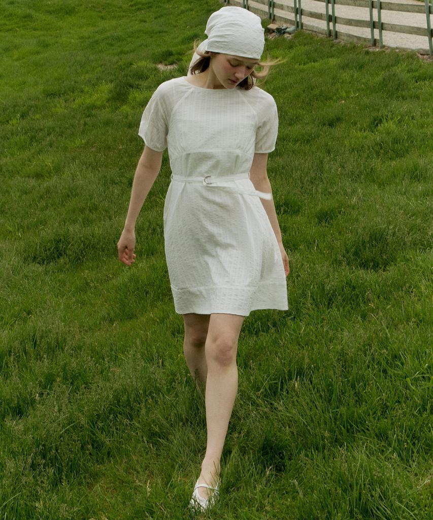 ITOV SEOUL Boatneck Cotton A-Line Dress White