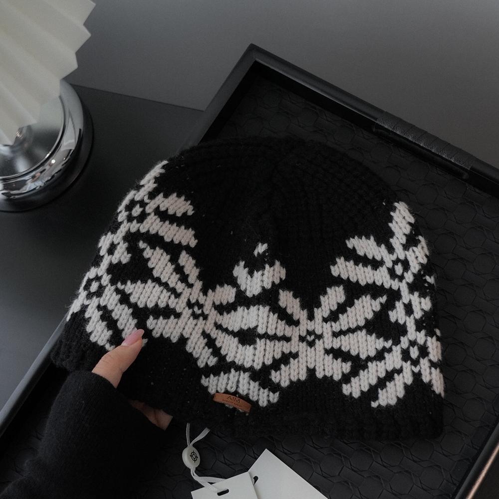 Retro Knitted Jacquard Literary Style Ear Protection Face Small Fashionable Warm Ethnic Style Woolen Hat