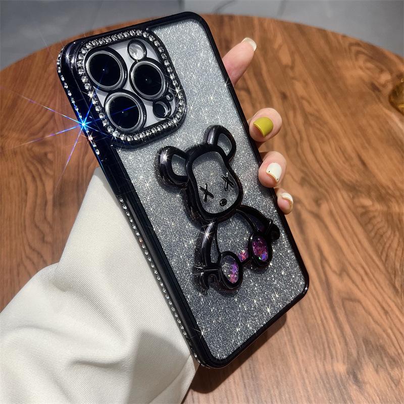 Quicksand glitter electroplating violent bear for iPhone16 mobile phone case 15 rhinestone gradual change 13 Apple 13 transparent case