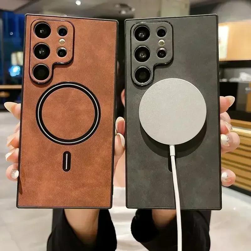 Vintage Leather Magnetic For Magsafe Case For Samsung Galaxy S25 S24 S23 S22 S21 FE Note 20 Ultra Plus S21FE S23Ultra S 25 Cover