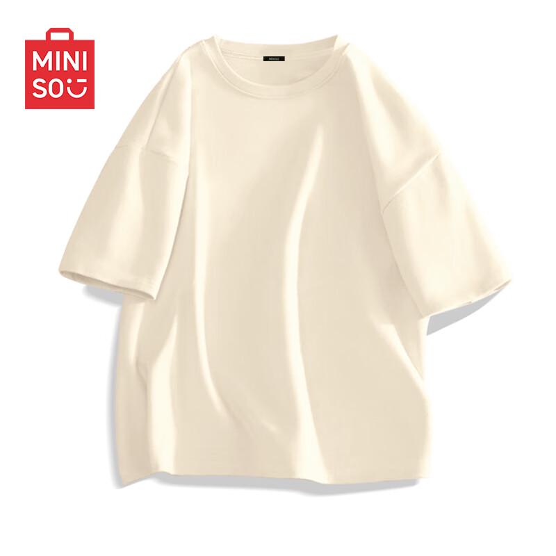 MINISO Unisex Pure Cotton Loose Fit Solid Color Short Sleeve T-Shirt