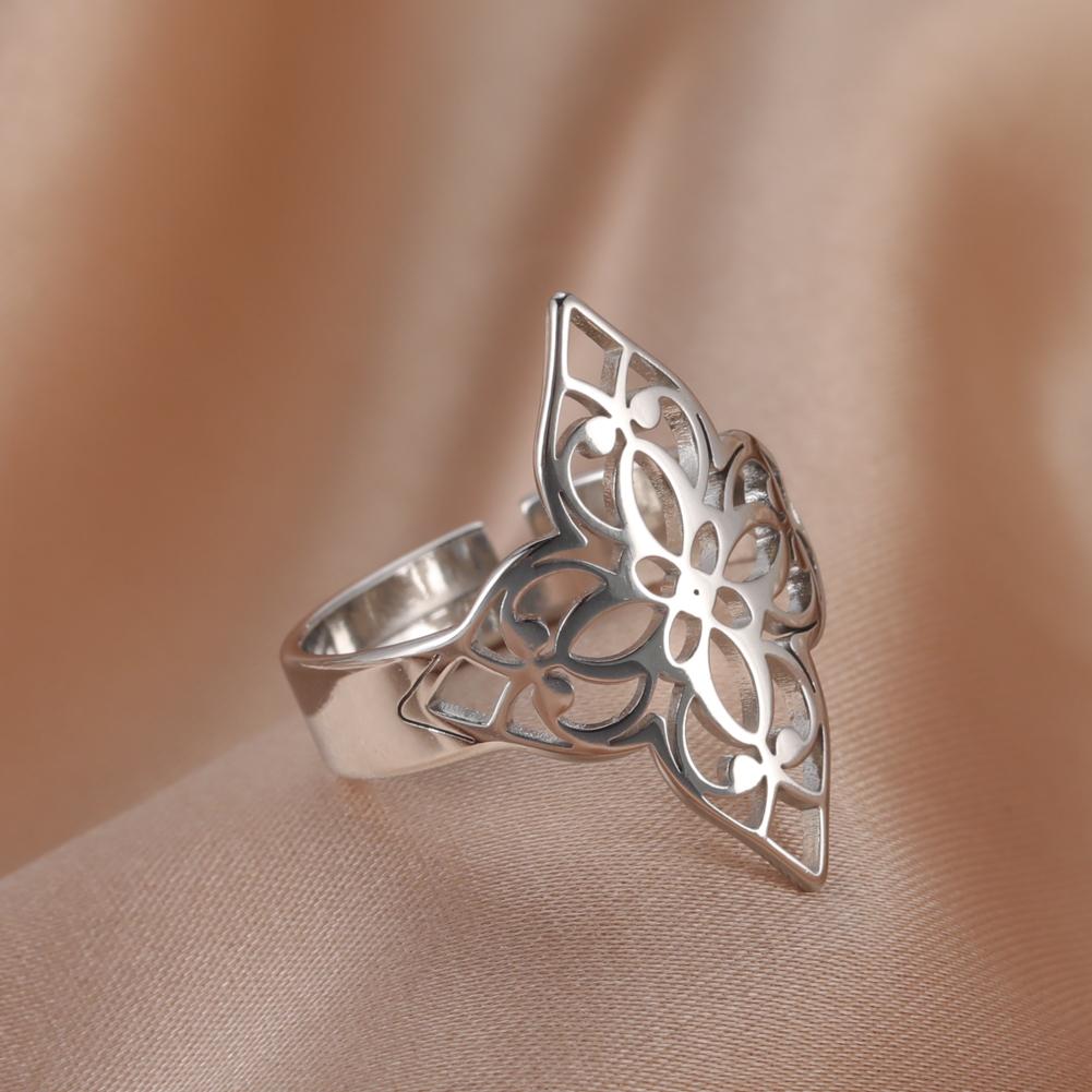 COOLTIME Celtics Knot Flower of Life Ring for Women Stainless Steel Filigree Flower Adjustable Rings Jewelry Couple Gift