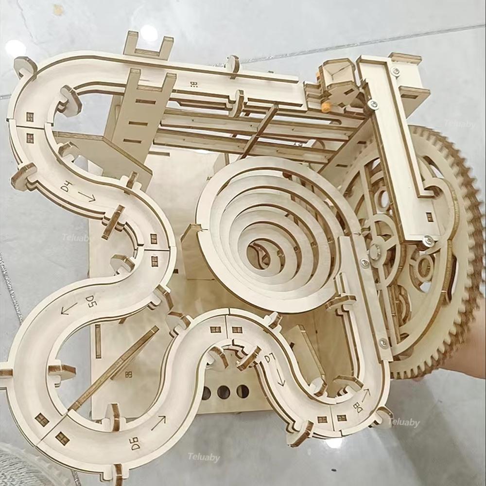 3D Wooden Puzzle DIY Mechanical Manual Model  Building Kits Assemble Toys Marble Run Set with 4 Ball for Adult Kids Gifts