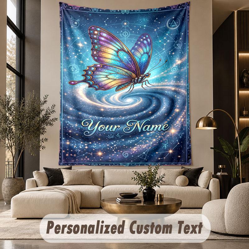 Butterfly (135) Theme Wall Tapestry Customized With Name Text Personalized Hanging Tapestry For Bedroom Living Room Decor