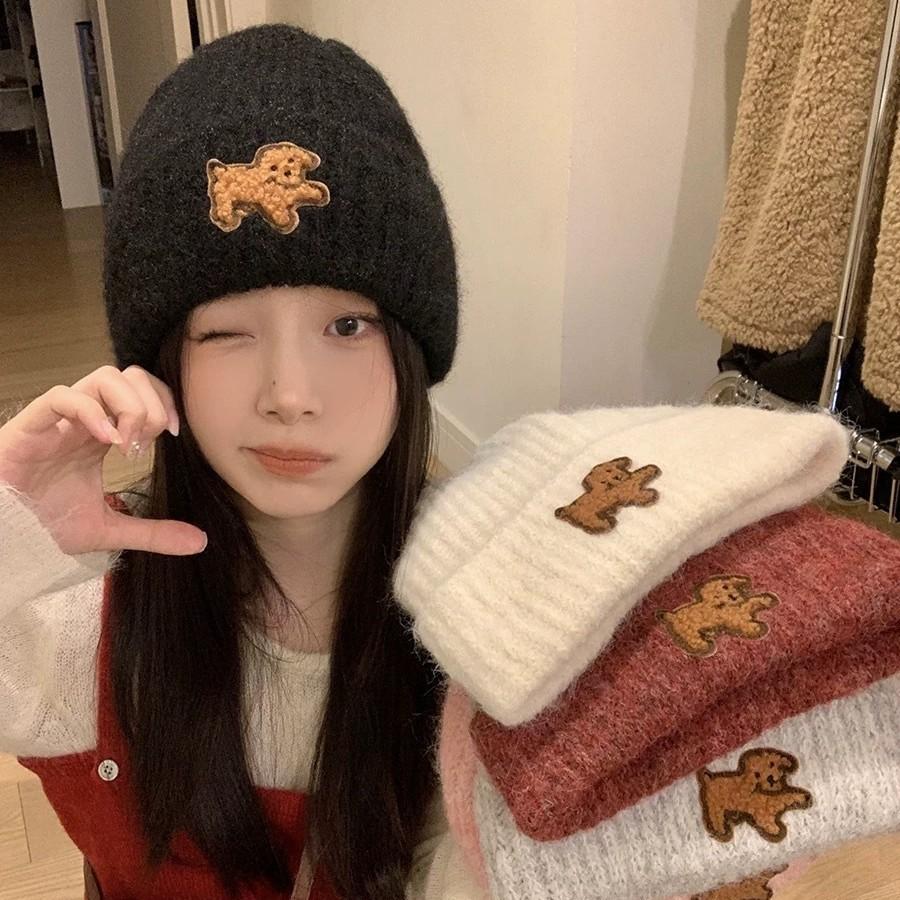 Puppy Cloth Woolen Hat for Women in Autumn and Winter Large Head Circumference Small Face Warm Ear Protection Fashionable Knitted Hat