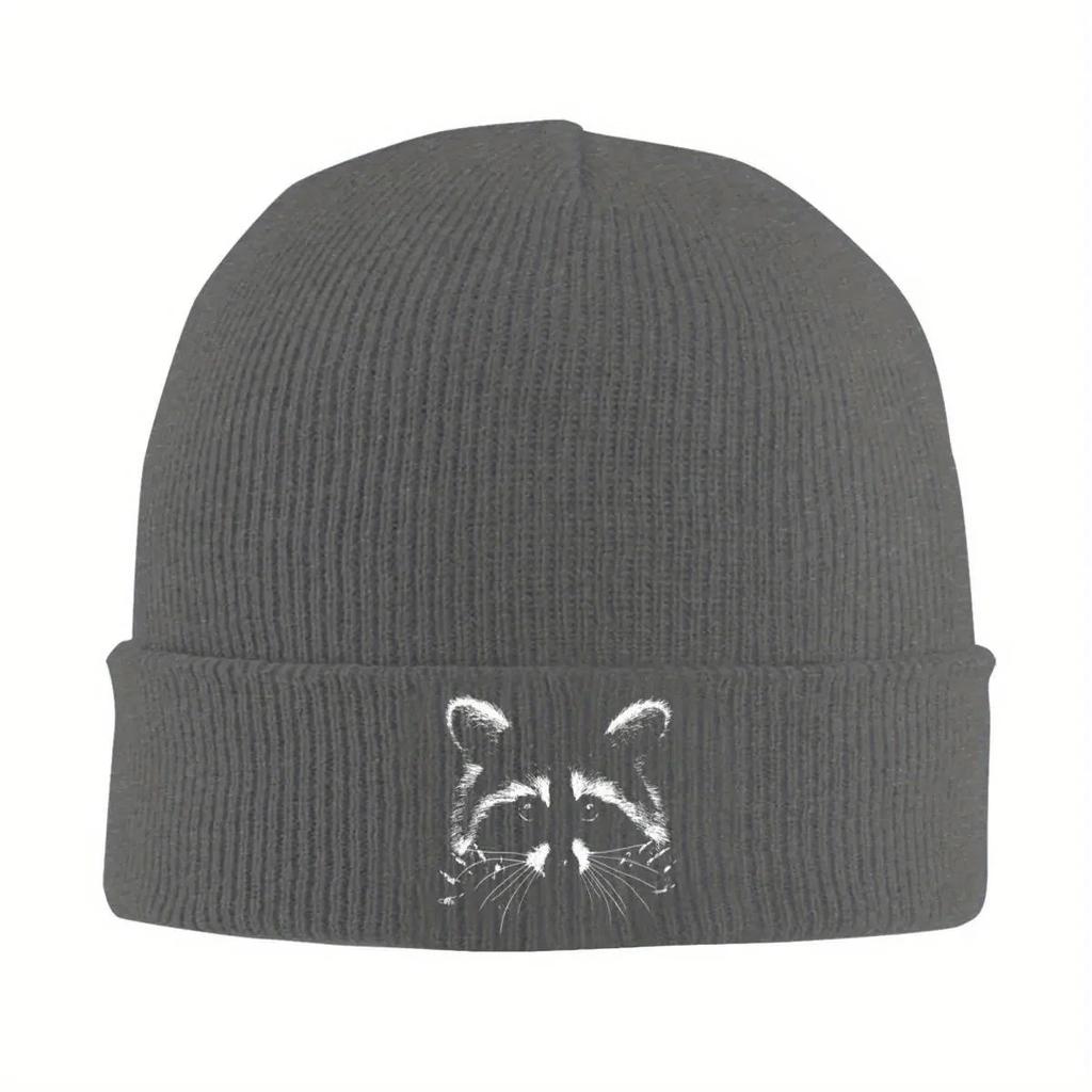 Cute Raccoon Bonnet Hats Panda Beanie Hats Design Knitting Hat Autumn Fashion Unisex Women Kpop Warm Cap
