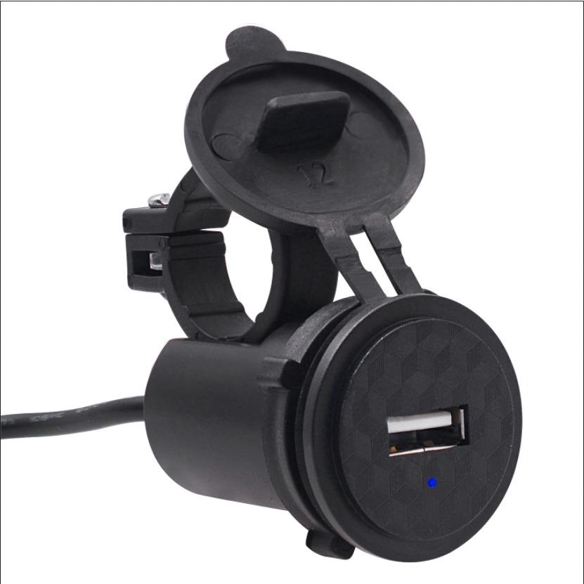USB Motorcycle Mobile Charger, 12V Waterproof, Single-Port