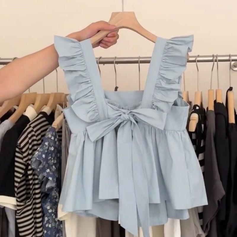 Dámské letní tílko babydoll s mašlí a krátkým rukávem - Plážový kryt bez rukávů pro zakrytí podpaží