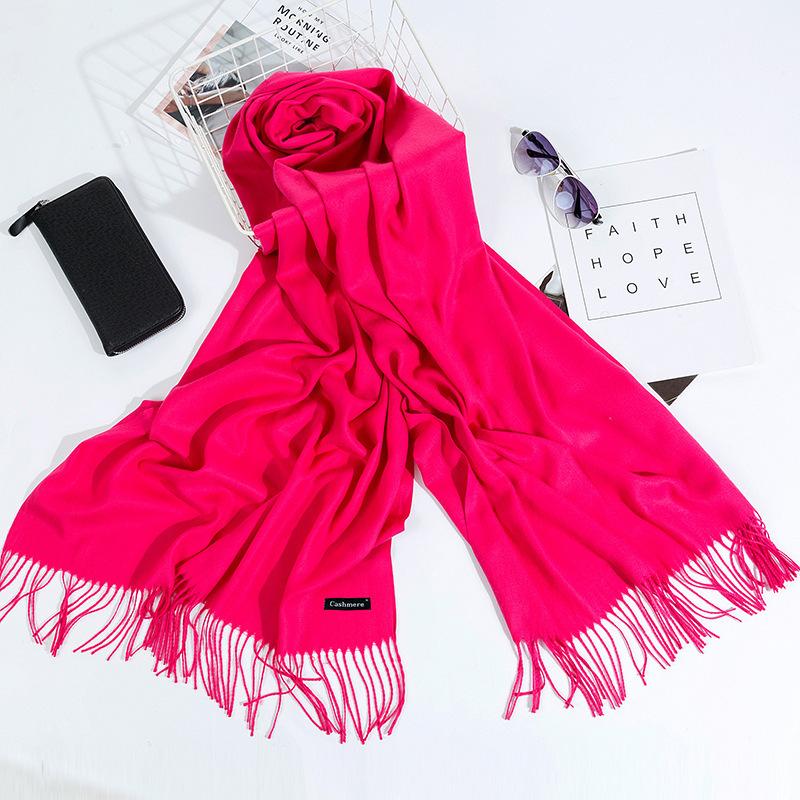 Otoño E Invierno Nuevo Bufanda de Cachemira para Mujer Color Sólido Imitación Cachemira Bufanda de Punto Gruesa Bordada Cachemira Chal