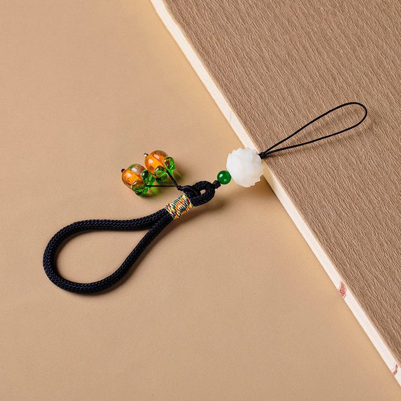 Chinese Good Luck Persimmon Phone Charm Glass Bead Wrist Strap Sturdy -lost Cellphone Lanyard