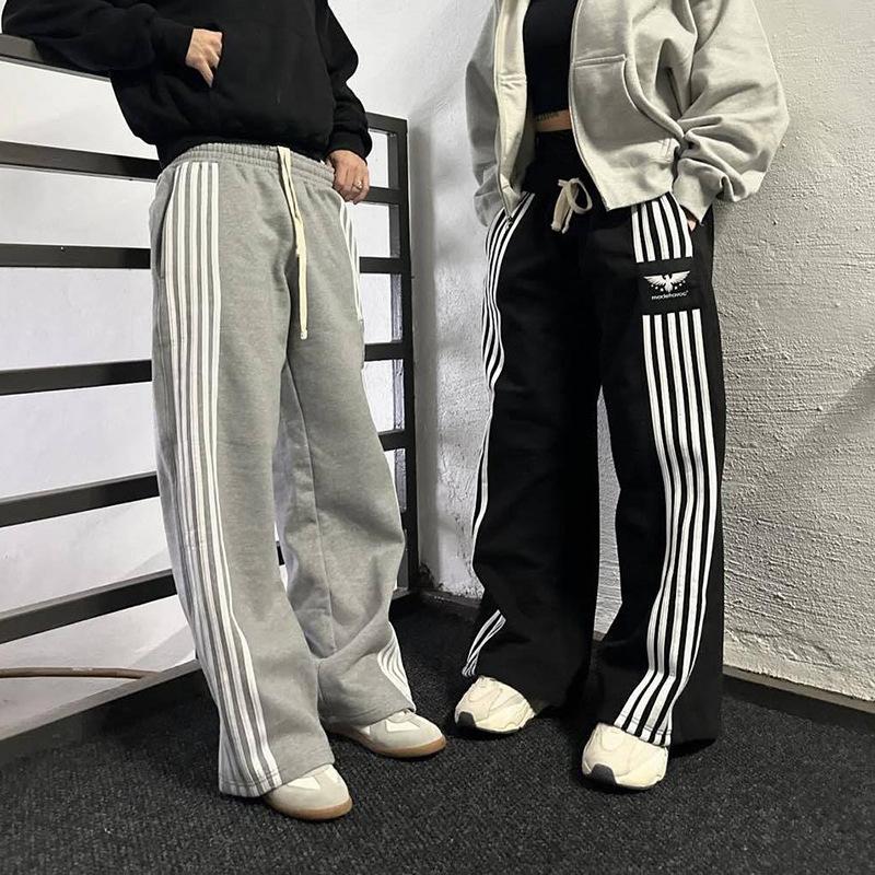 European and American Street Retro Casual Fashion Straight Tube Loose Striped Wide Leg Pants