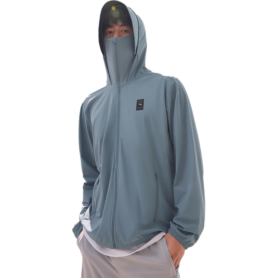 Anta Training Series Logo Hooded Zipper Breathable Sun Protection Jacket Men Jackets Cool-Gray-Green 952427701-5
