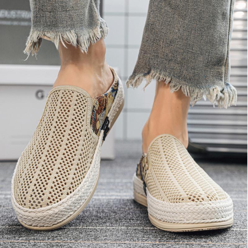 Fashion Men Canvas Shoe Slip-on Half Slipper Shoes Mens Fashion Breathable Casual Shoes Lazy Flats Shoes Men Loafer Zapatillas De Hombre