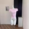 Sommer Pure Desire Slim-Fit Damen T-Shirt - Unifarben, Vielseitiges Kurzarm, Taillenformend, Trendiges Crop-Top