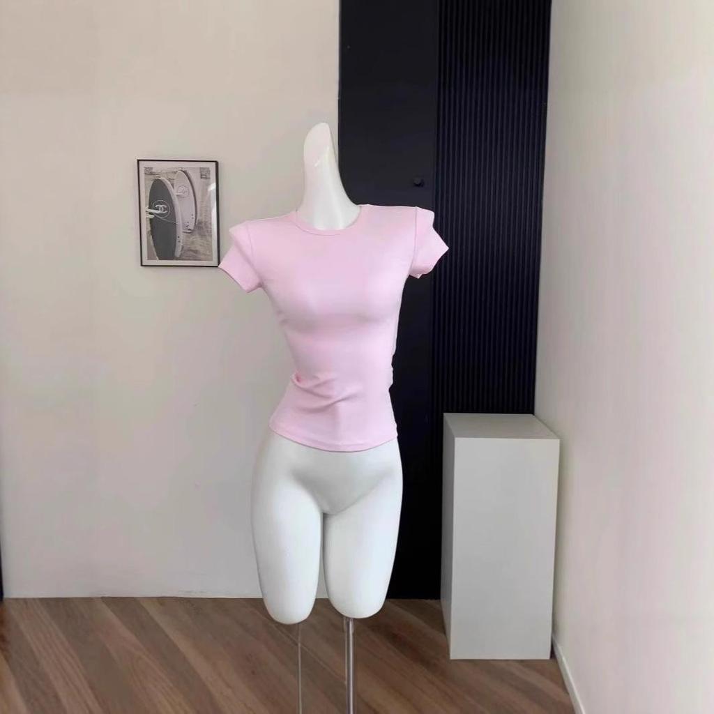 Sommer Pure Desire Slim-Fit Damen T-Shirt - Unifarben, Vielseitiges Kurzarm, Taillenformend, Trendiges Crop-Top