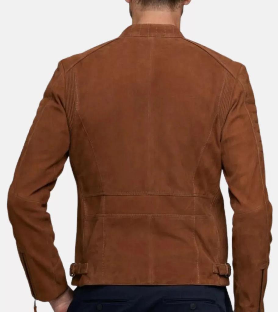 AL KHALID Men's Brown Suede Jacket 100% Pure Stylish Slim Fit Jacket Biker