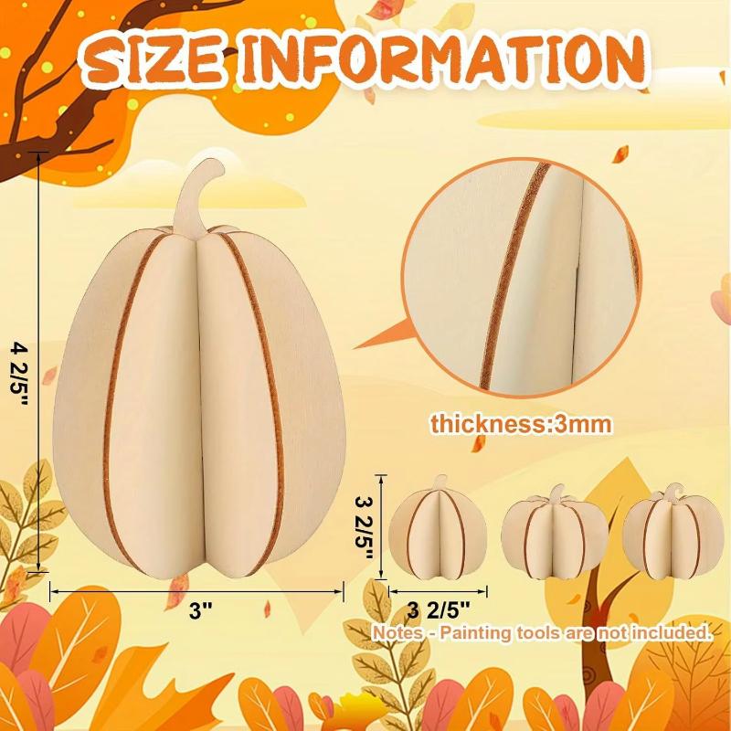 DIY autumn 3D pumpkin wooden craft, unfinished wood pieces for coloring, used to make pumpkin silhouette decorations (8 pieces)