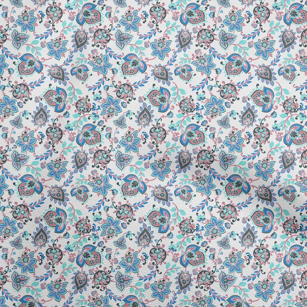 oneOone Blauer Baumwoll-Flex-Stoff mit Blumenmuster, bedruckter Stoff, Meterware, 40 Zoll
