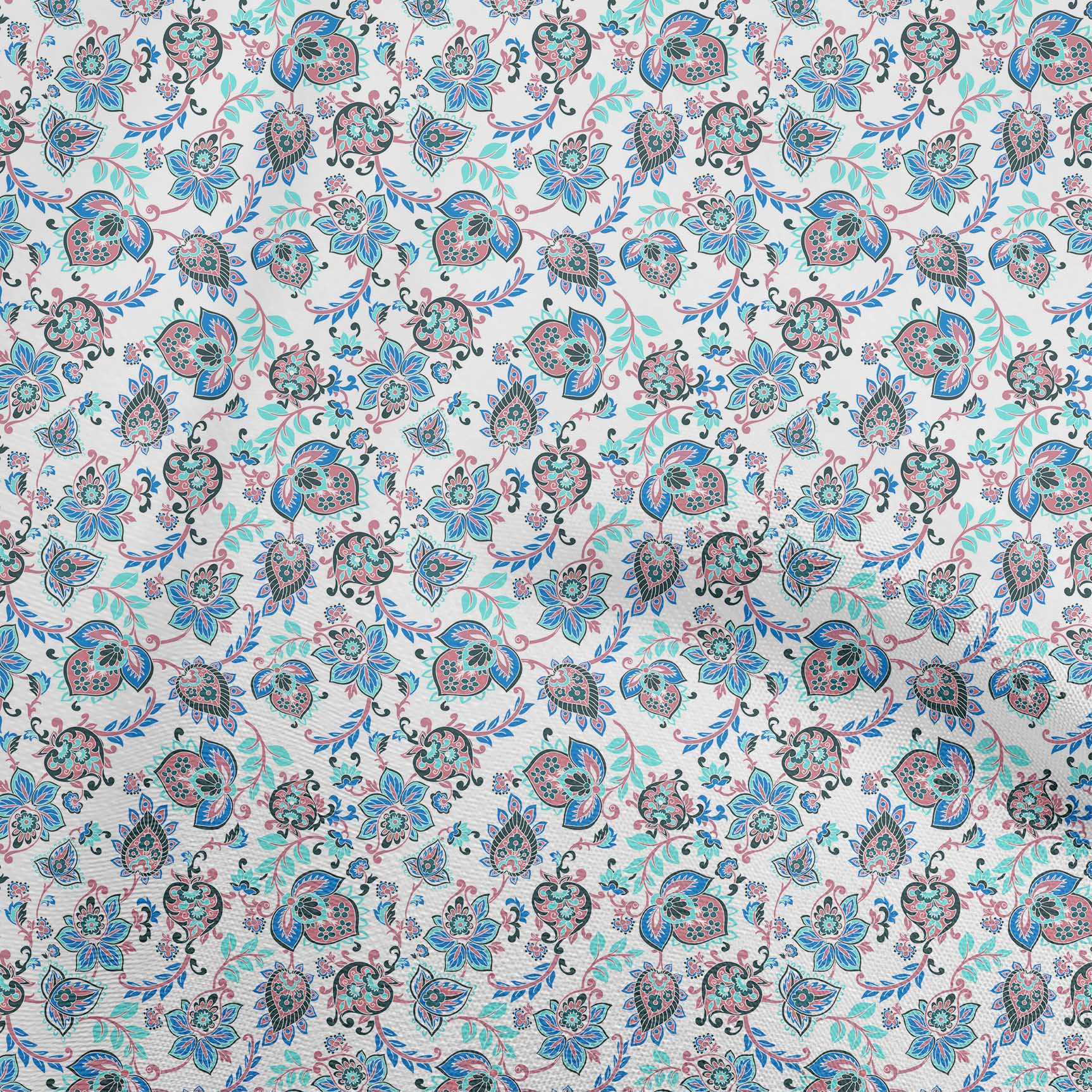 

oneOone Cotton Flex Blue Fabric Floral Dress Material Тканина Тканина з принтом у дворі 40 дюймів 42 Inch Wide - Viscose Chiffon білий