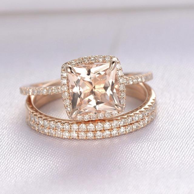 Milangirl Set de inele de nuntă pentru femei, bijuterii de lux cu zirconiu cubic, umplute cu cristale de zirconiu, inele de logodnă