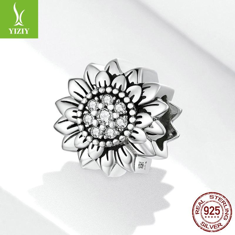 Vintage Oxidized Silver Sunflower Beads for DIY Bracelets - SCC1507