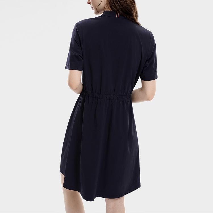 Fila Modern Heritage Classic Business Half-Zip Stand Collar Solid Color Logo Pullover Short Sleeve Dress Women Dresses Legendary-Blue F11W331302F-NV