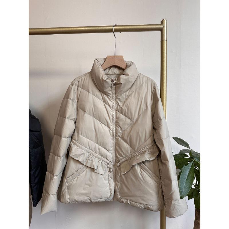 

Кружевной пуховик женский новый короткий свободный темпераментный пух белой утки воротник-стойка куртка-хлебница M бежевый