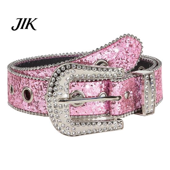 Rhinestone Buckle Belt Women Jeans Shiny Rhinestones Multi Holes Adjustable Length Wide Alloy Waistband with Sparkling розовый
