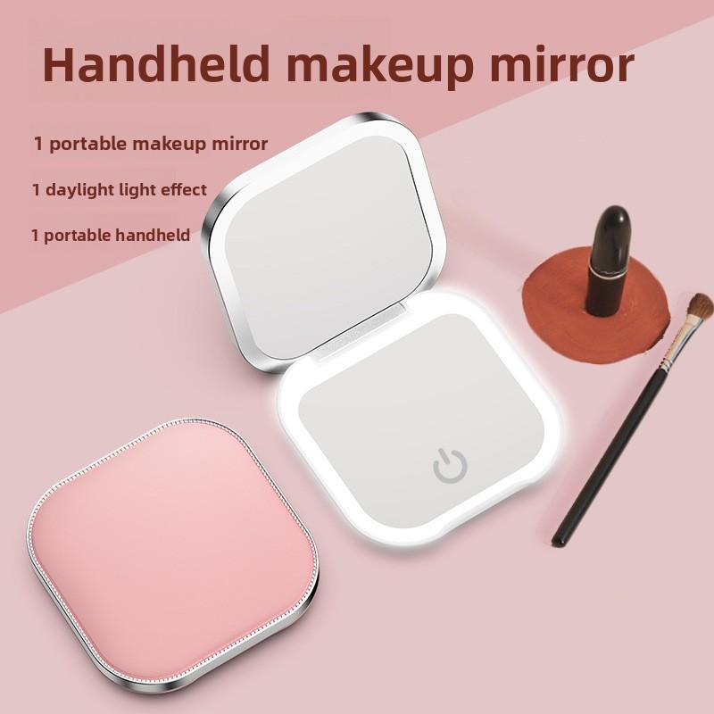 2 Face Sides Touch Compact Led 3 Colors Mini Foldable Cosmetic Charge Makeup Mirror with Light 3X Magnifying Compact Handheld