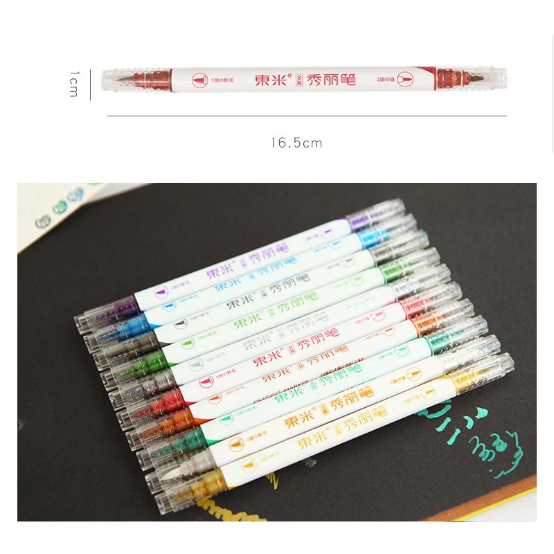 Double Head Color Calligraphy Pen Soft Head Pearlescent Metal Color for Art Hand Painting Creative Painting Greeting Card Hand Account
