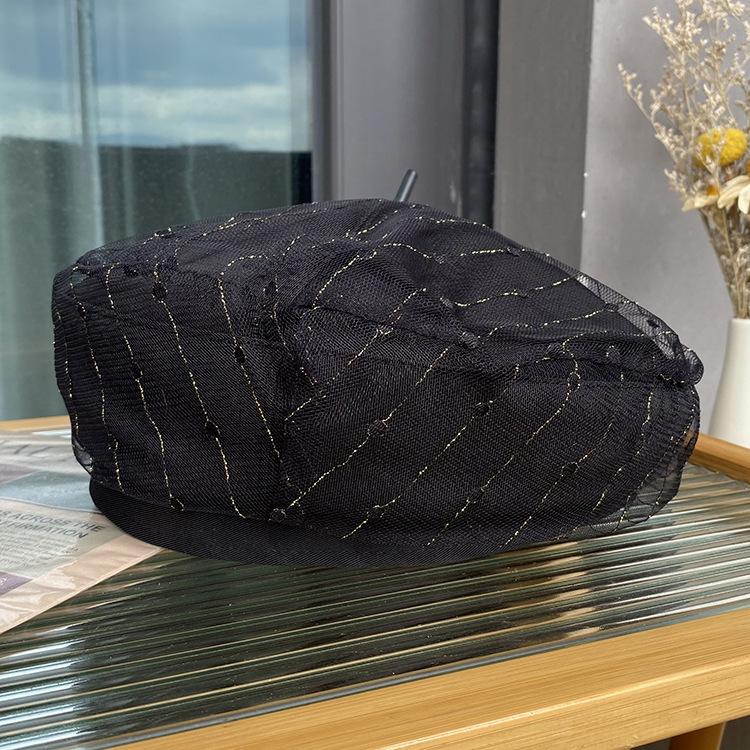 

Чистый кружевной берет из сетки в горошек, женский, большой окружности головы, подчеркивает маленький темперамент, шляпа художника, весна-осень, универсальная шляпа-бутон M（56-58cm） чёрный