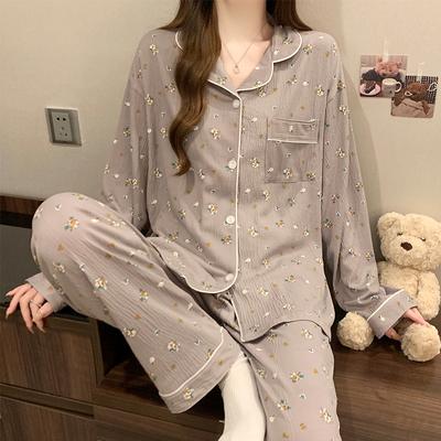 2025 İlkbahar Sonbahar Kadın Pijama Takımı Çiçek Desenli Pijamalar Kadınlar İçin Uzun Kollu Gecelik Gecelik Ev Giyimi