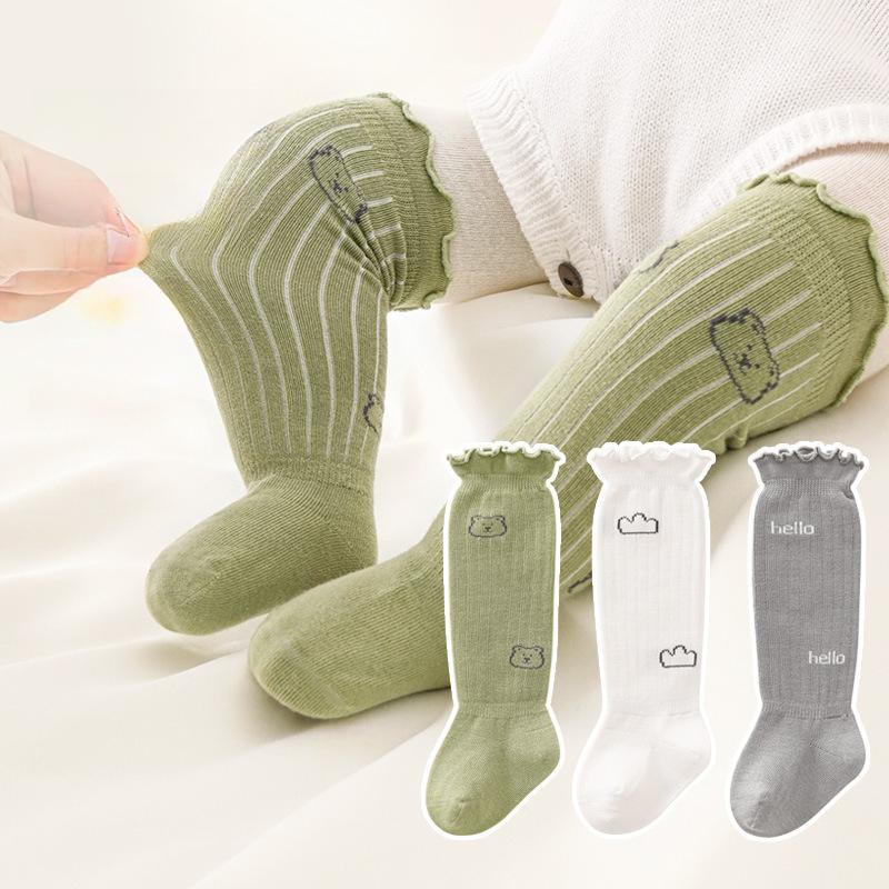 3 pary/partia Dziecięce podkolanówki Dzieci Dziewczynki Chłopcy Miękkie bawełniane długie skarpetki Śliczne hiszpańskie paski Jednolite skarpetki dziecięce dla 0-3 lat