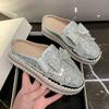 Large size casual single shoes women's spring new flat bottom thick bottom round head bow sequined half slippers women