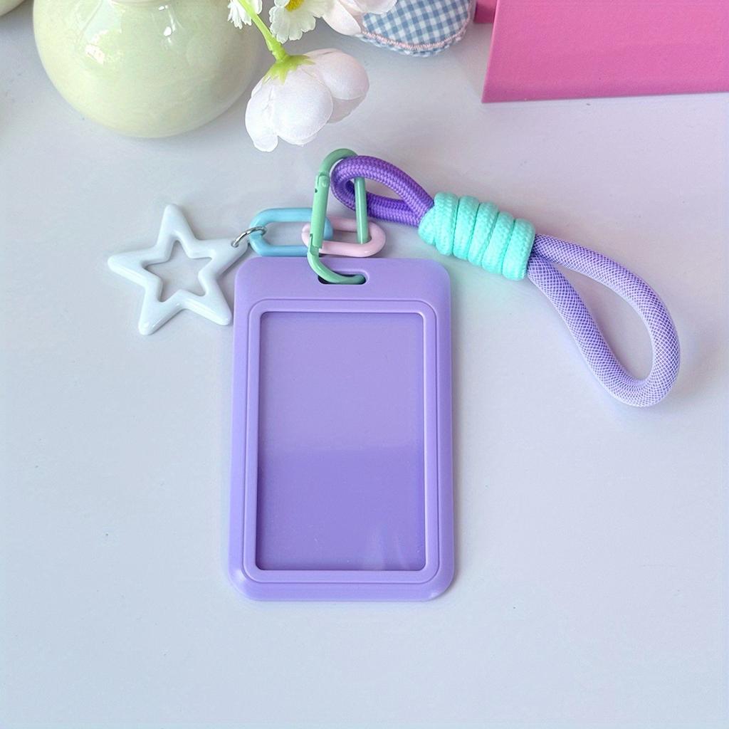 Cute Keychain Wristlet Lanyard Colorful Star Retractable Spring Lanyard with ID card Holder Accessories Gifts for Women