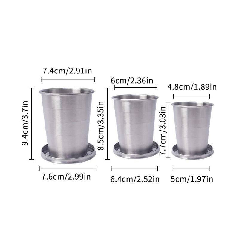 1Pieces Stainless Steel Folding Cup Portable Water Drinking Cup Retractable Telescopic Collapsible Cups Outdoor Travel Tableware