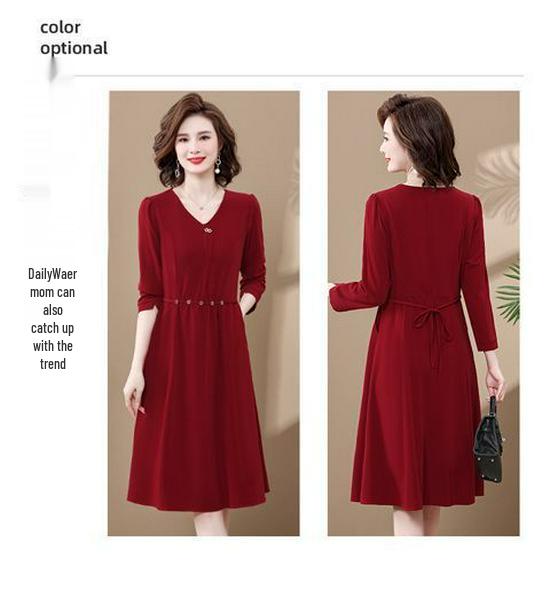 Rochie Elegantă Midi pentru Femei de Vârstă Mijlocie - Croială Slim, Ținută Stilată pentru Banchet de Nuntă de Primăvară/Toamnă