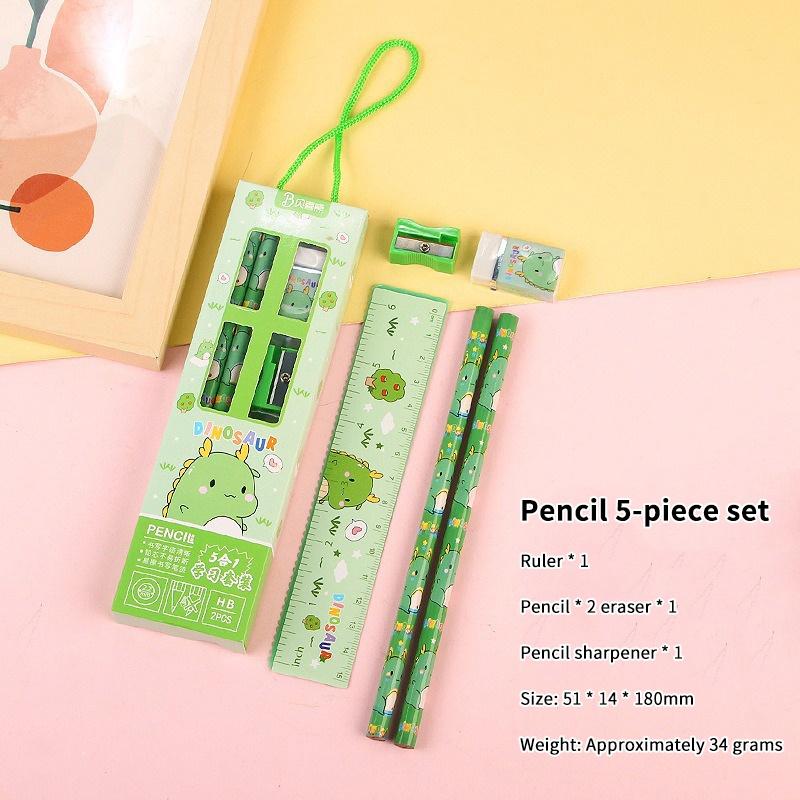 5/6Pcs Cartoon Stationery Set With Pencil Ruler Eraser Sharpener Notebook For Kids Students Back To School Daily Study Gifts