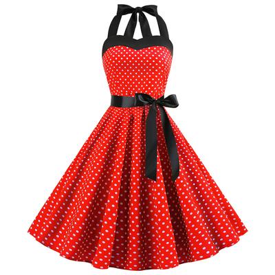 Polka Dot Vintage Dress 1950s Long Show Sleeveless Round Neck Rockabilly Dresses Swing