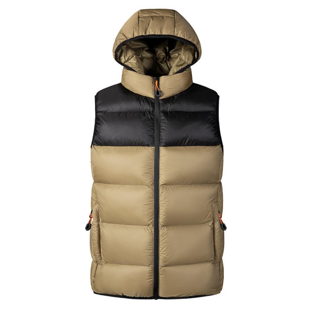 Men's Casual Loose Color-blocked Cotton Warm Jacket, Men's Double-sided Wearable, Detachable Cap Sleeveless Vest Jacket