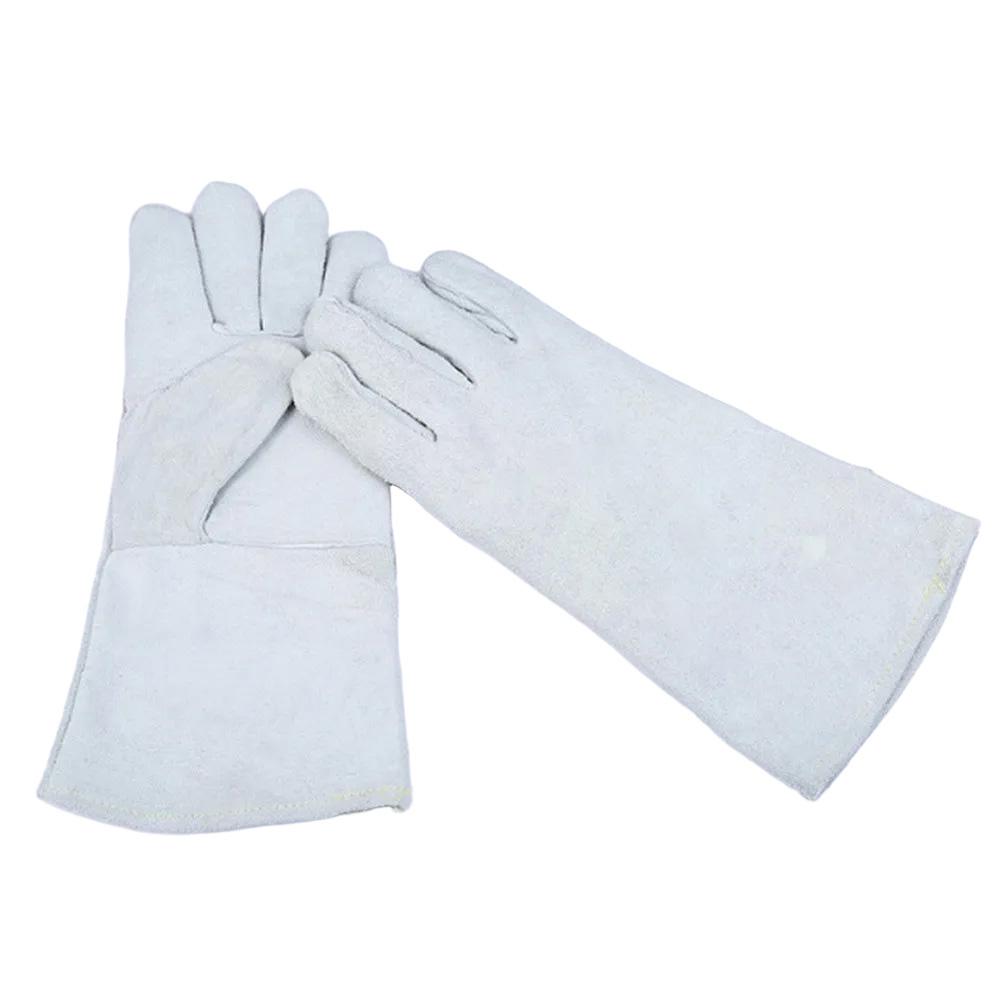 1Pair Welding Gloves Thick Breathable For Barbecue Welding Protection Gloves Cow Split Leather Cotton Cloth For Reduce Friction China Mainland