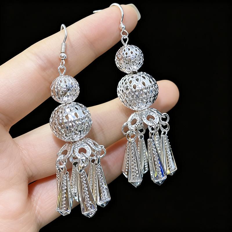 Ethnic Peacock Earring: Retro Miao Style Imitation Silver